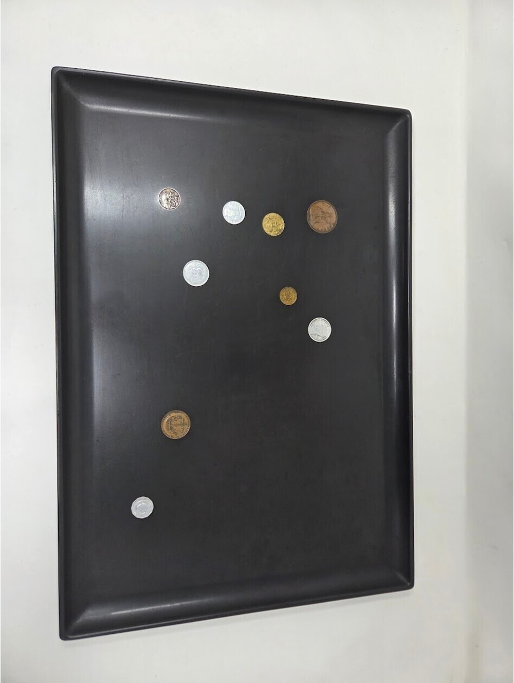 Vintage MCM COUROC of Monterey Tray Coins Traveling Theme 18”x 12 1/4” Black